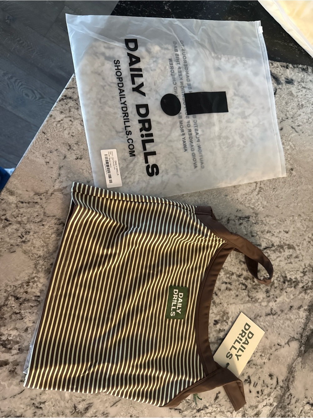 Daily Drills Matcha and Mocha Striped Tank with Brown Trim